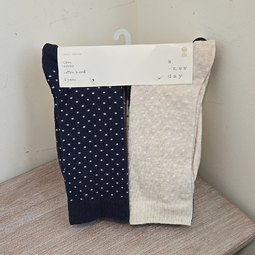 NEW A New Day Polka Dot Crew Socks 6 Pack